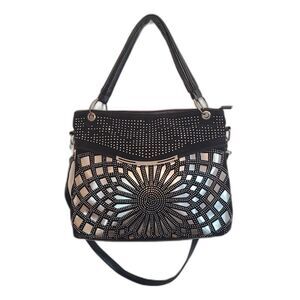 Laser-Cut Shiny Metallic Starburst Rhinestone Bling Handbag Crossbody Bag Purse